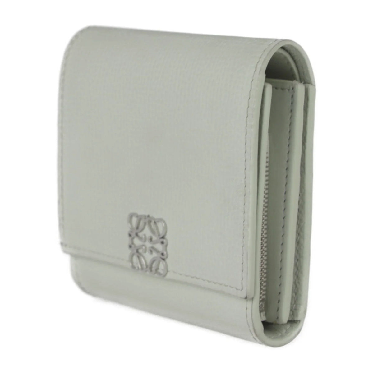 L-shaped compact ANAGRAM series metal Loewe light C821L57X01 WALLET green COMPACT (Good) fastener silver flap fittings Pre-Owned folio LOEWE wallet Anagram FLAP leather