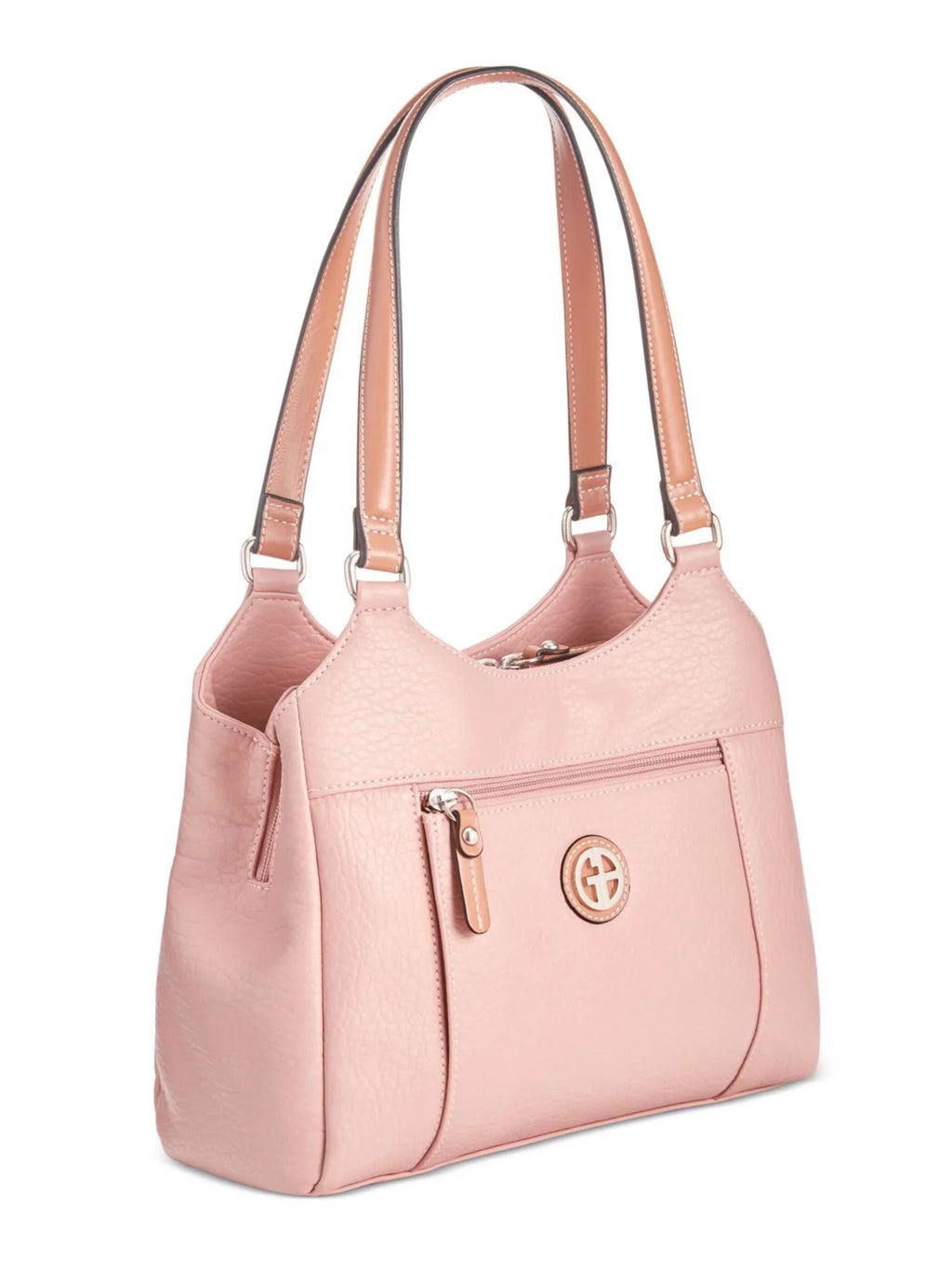 Purse Flat Logo 4-poster Hardware Strap GIANI Pebbled Handbag BERNINI Women's Pink Double Tote