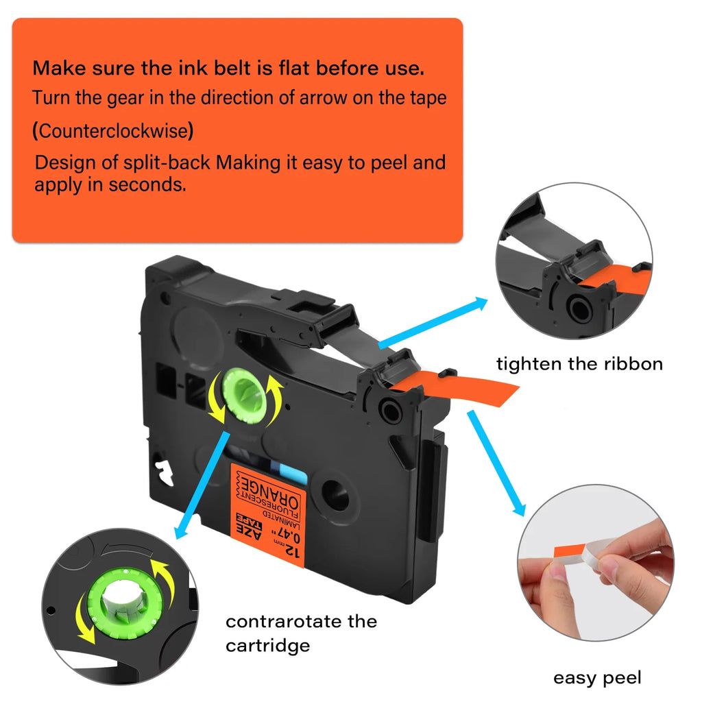 TZe 0.47'' TZe-B31 TZB31 D400 Tape Laminated TZ-B31 Pack for Brother Orange D210 Label 12mm TZ Maker on Cube Black Compatible 8 GREENCYCLE PT-D600 Label in P-Touch H110 TZeB31 use Fluorescent