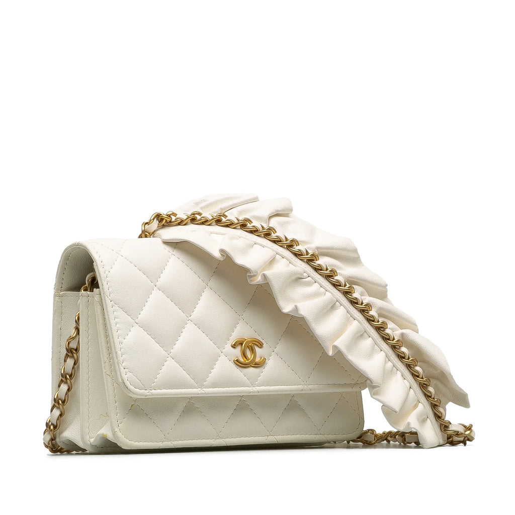 Leather (Good) Chain On Unisex Crossbody Pre-Owned Romance Authenticated Bag White Lambskin Wallet