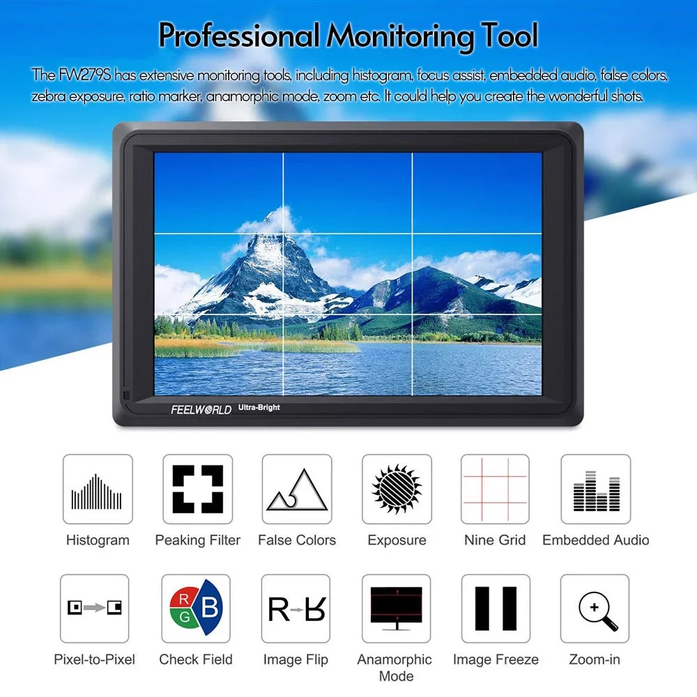 for Ultra Design Daylight Input FW279S Output Viewable Even Outside IPS 1920*1200 Viewable Inch 7 Thin in Field 2200nit / Panel 4K 3G-SDI Bright Sunlight Direct Monitor FEELWORLD