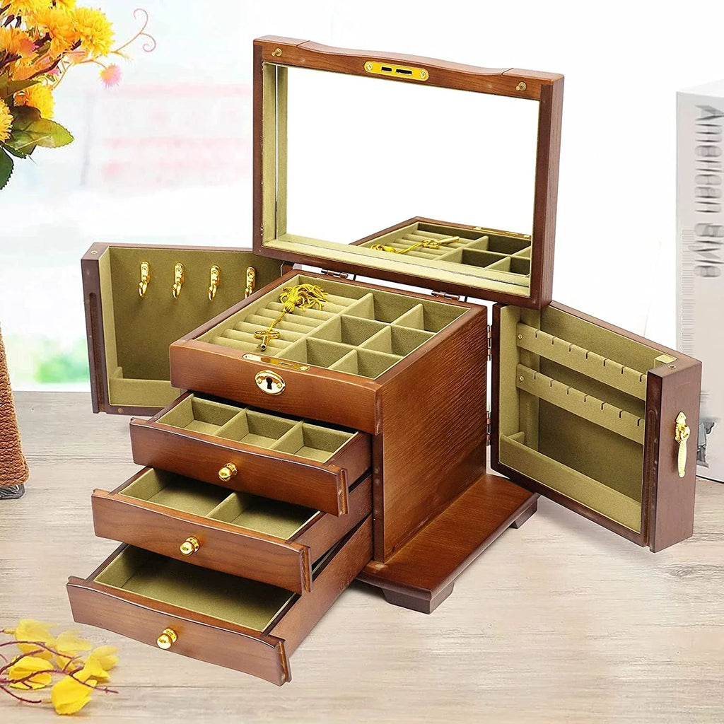 2 Gemstone Case Swing-out W/ 4 Drawers and Storage Case layers Display Wooden Cabinets MONIPA 4 Jewelry