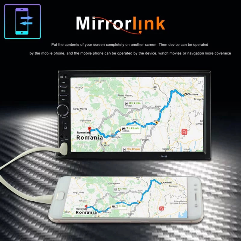 Camera Stereo Car with FM Din 7 Car Bluetooth Mirror Screen Radio Receiver with Backup Radio Link Audio and Inch USB Touch Remote Control Double