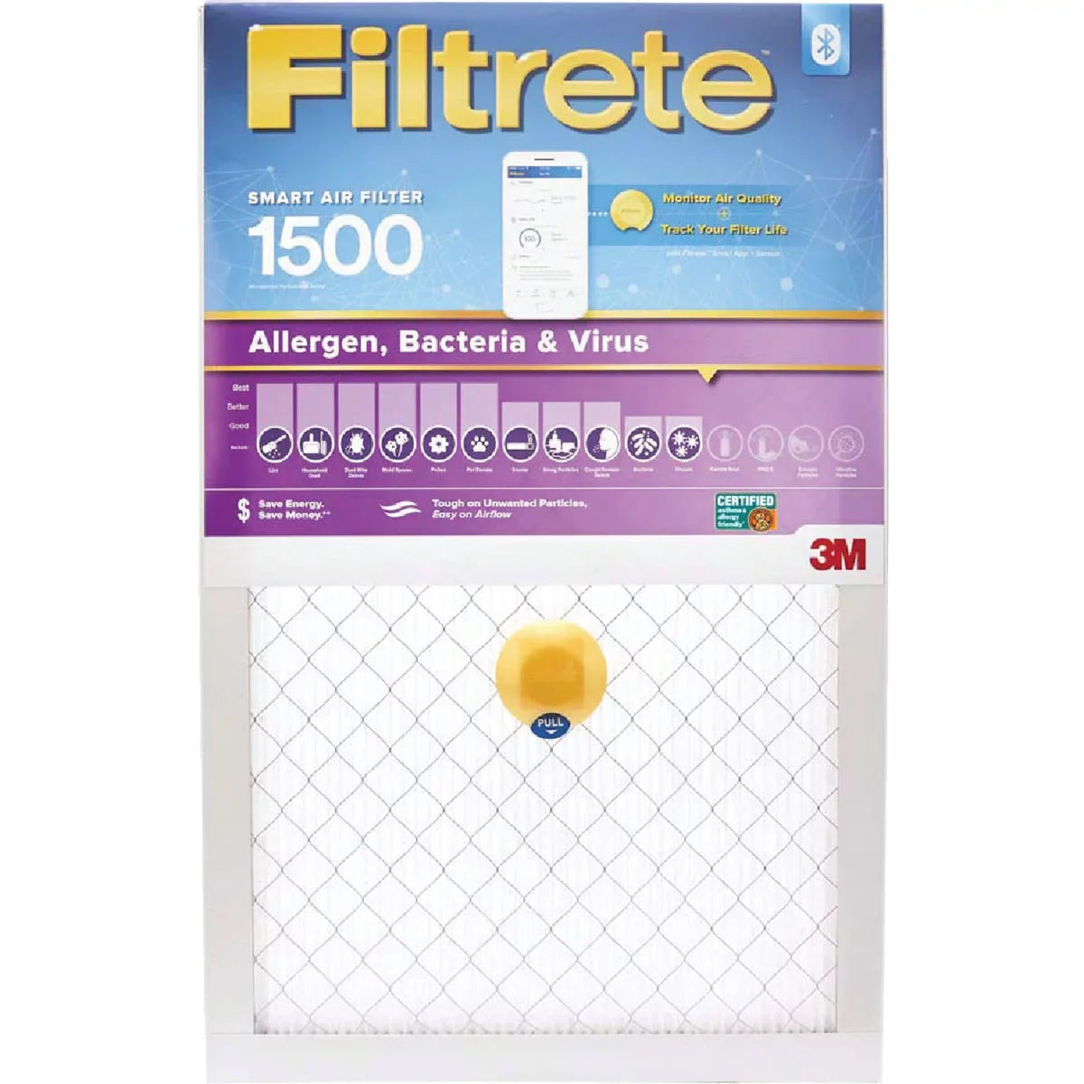 Bacteria In. 20 In. Filter Allergen, x 20 In. x PK, & 1 1 Smart 1500 Virus MPR Furnace Filtrete