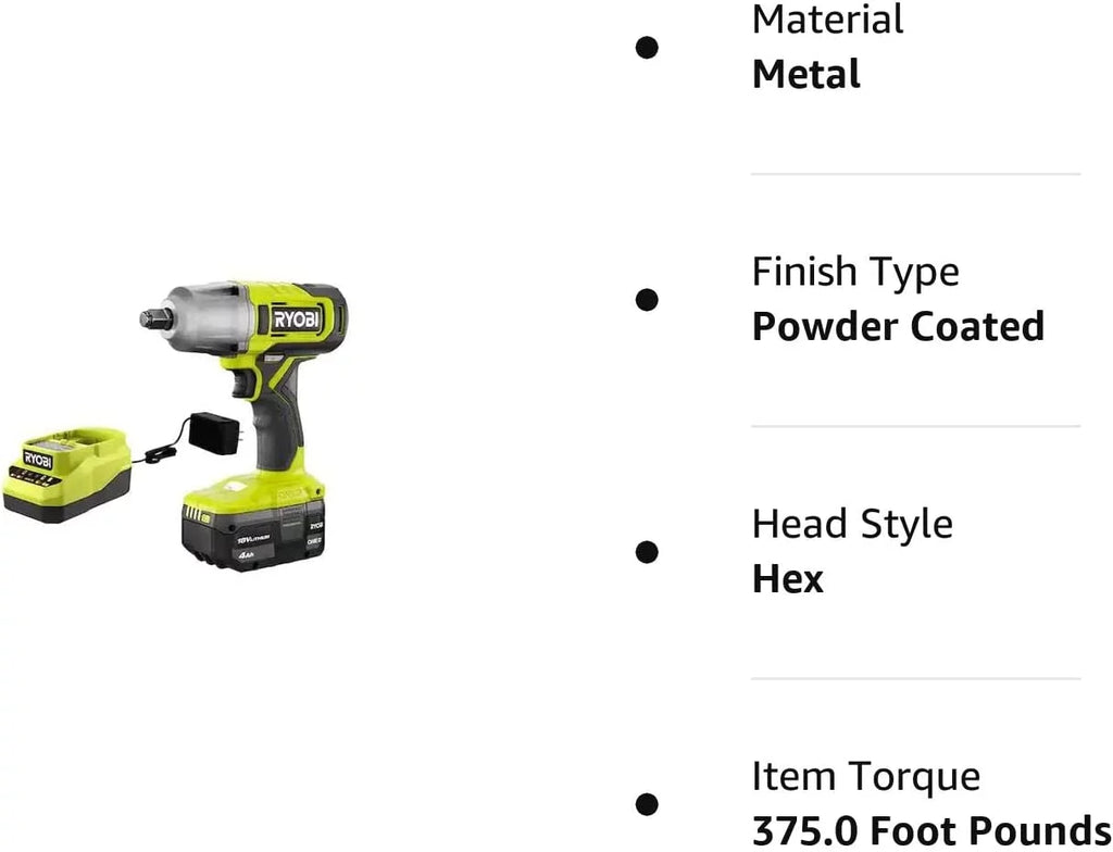 Wrench and in. Cordless Ah 1/2 RYOBI 4.0 Impact Battery Charger 18V with ONE+ Kit