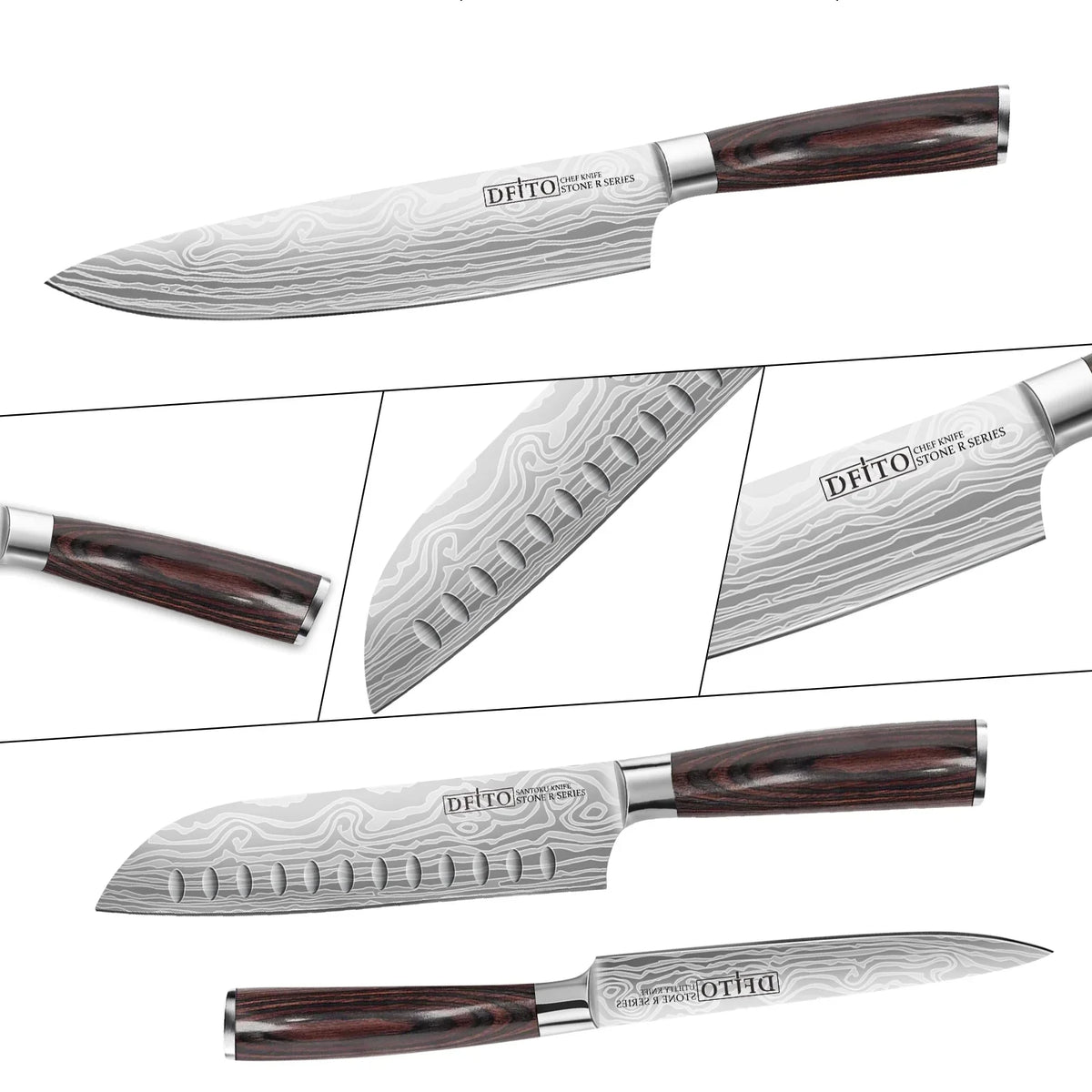 Ergonomic for Gift Carbon Chef DFITO Kitchen Steel Stainless Restaurant Knife, Knives,High or and Professional Blade, Ultra 3PCS Knife Home Handle Box Sharp Set, Chefs