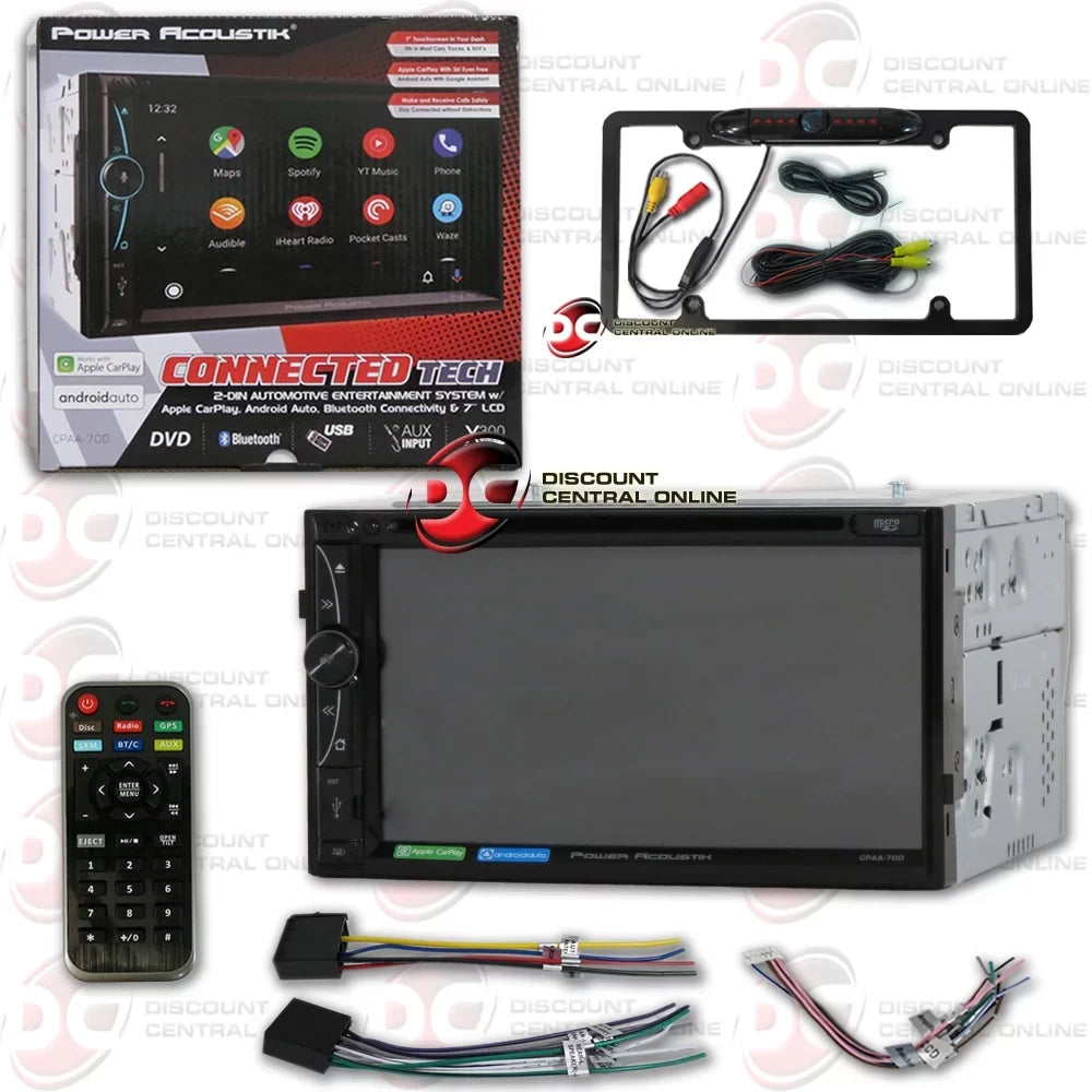 Stereo W/ vision DiscountCentralOnline with back-up Bluetooth Carplay Night & Waterproof Dvd License FL09BK Android Power Auto Full CPAA-70D 7" Cd Acoustik 2-din plate camera