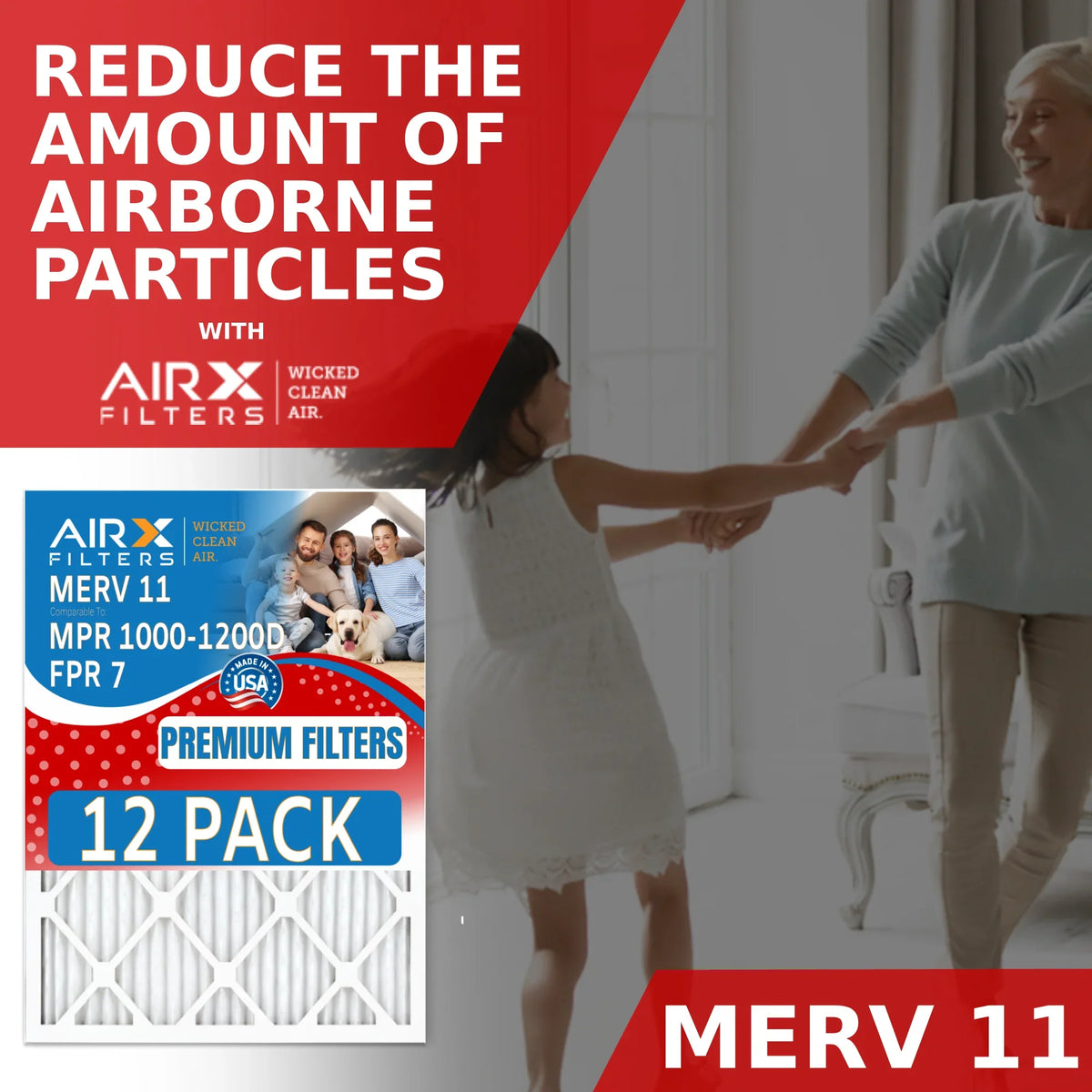 Filters Pack Made - Filter FPR AIRX 12 1200 of Furnace 20x25x2 in Air & CLEAN AIR. 1000, 7 to USA MPR FILTERS by MERV 11 MPR Rating, WICKED Comparable