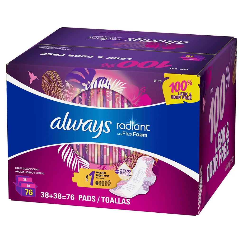 Pads, 1, Scented Regular Absorbency, Always (76 dimension Radiant ct.)
