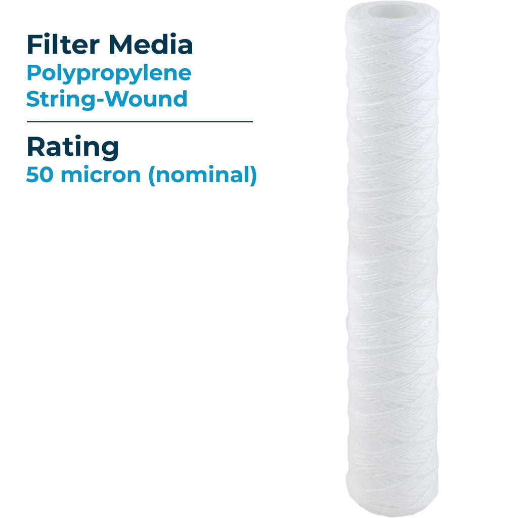 (Case Micron Polypropylene liquid Filter 20x2.5 20) SP-CW50-20 String-Wound SWC-25-2050 50 Cartridge of Sediment SpiroPure