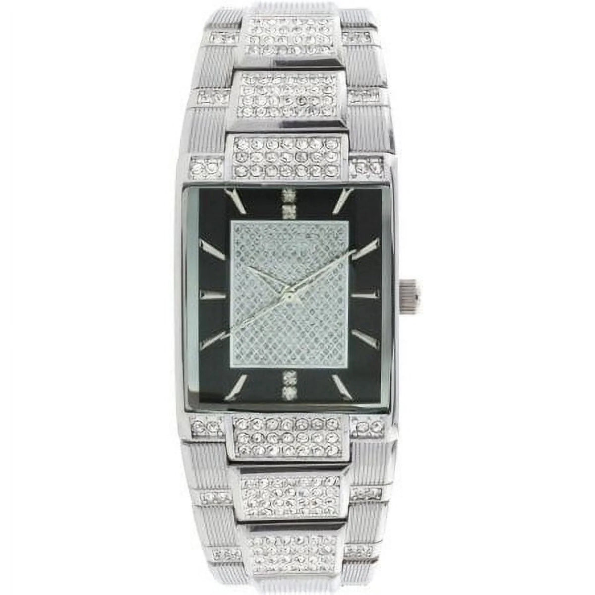 with - Elgin Tank Male Watch FG7029S Center Pave Dial Silver-Tone Adult