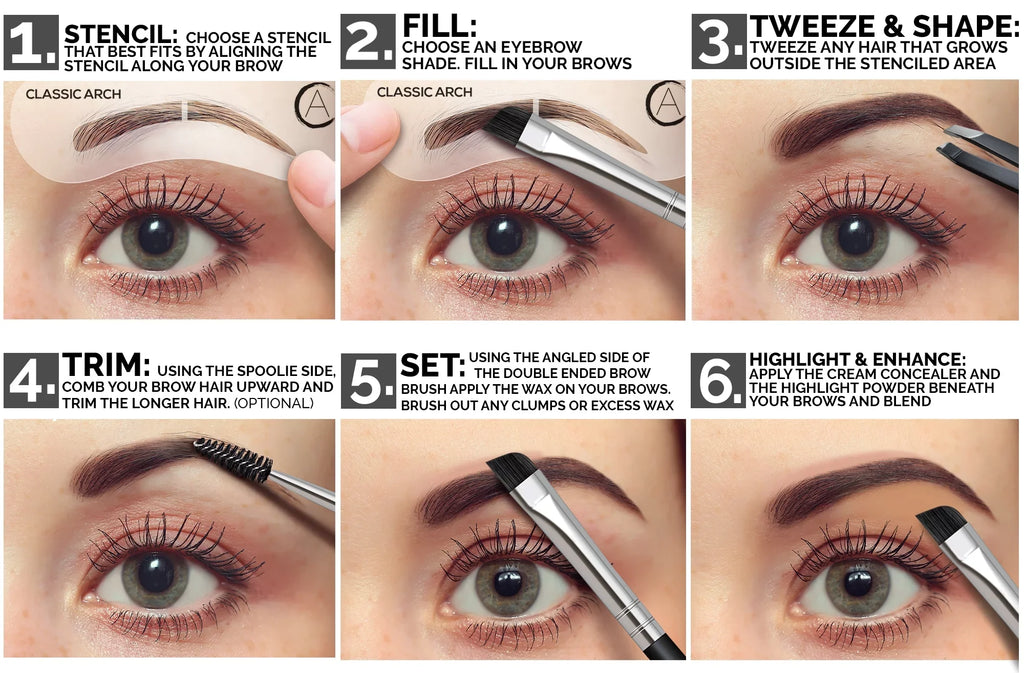 Contour - 6 Palette 5 Spoolie/Brush Powders, Eyebrow Aesthetica Duo, Highlighter, Instructions Kit Tweezers, Eyebrow Stencils, & Makeup - Brow Wax, Brow 16-Piece Eyebrow Concealer
