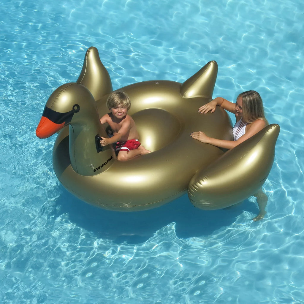 75-Inch Central Float, Giant Swan Gold Swim Swimming Ride-On Inflatable Pool