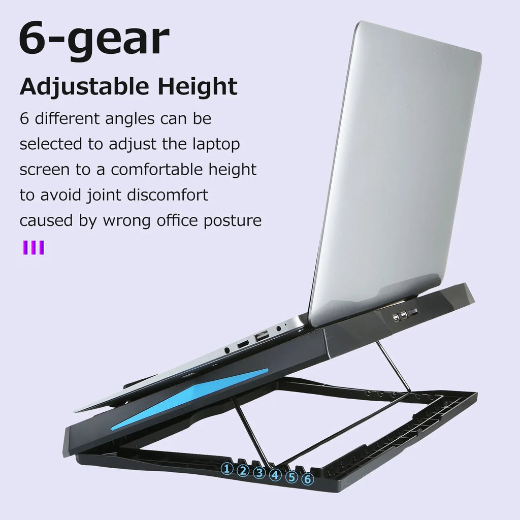 6 Cooling Foldable Adjustable Stand Low Height with Noise Operation and Fans, Laptop
