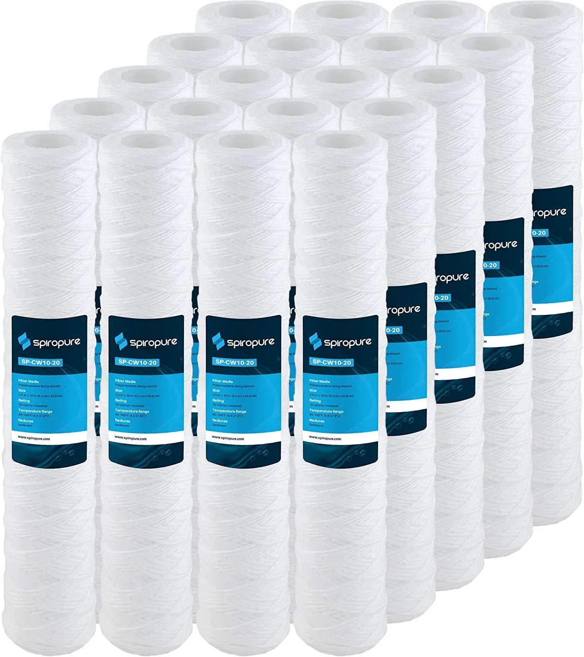 (Case Micron Polypropylene liquid Filter 20x2.5 20) SP-CW50-20 String-Wound SWC-25-2050 50 Cartridge of Sediment SpiroPure