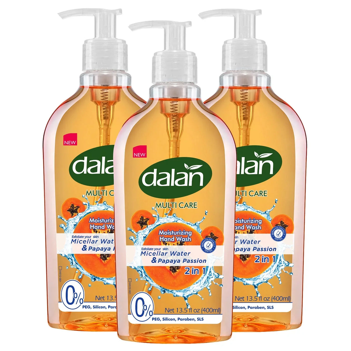 (Pack with of 3) Papaya Multicare liquid Soap Micellar Liquid Dalan & 400ml