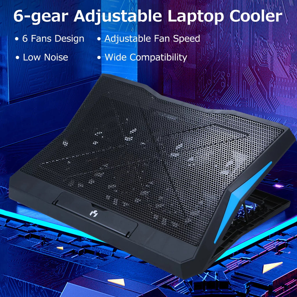 6 Cooling Foldable Adjustable Stand Low Height with Noise Operation and Fans, Laptop