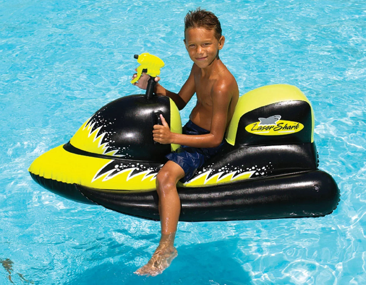 1-Person Jet-Ski Swimline Yellow/Black Handles - Gripped with Squirter Swimming Shark Pool 51"