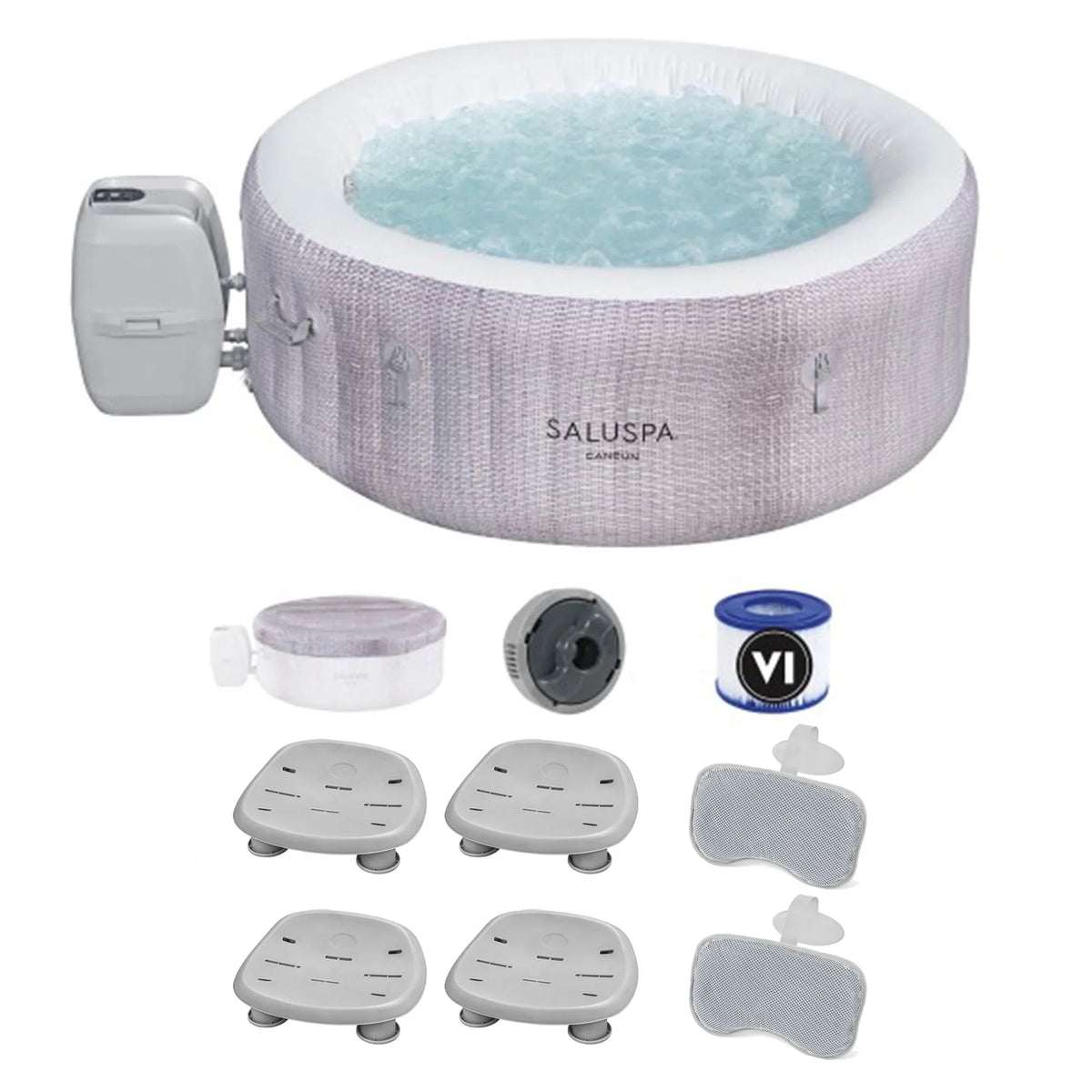 Spa Pillows Hot Cancun Inflatable Seat Bestway w/2 SaluSpa SaluSpa & 2 Tub