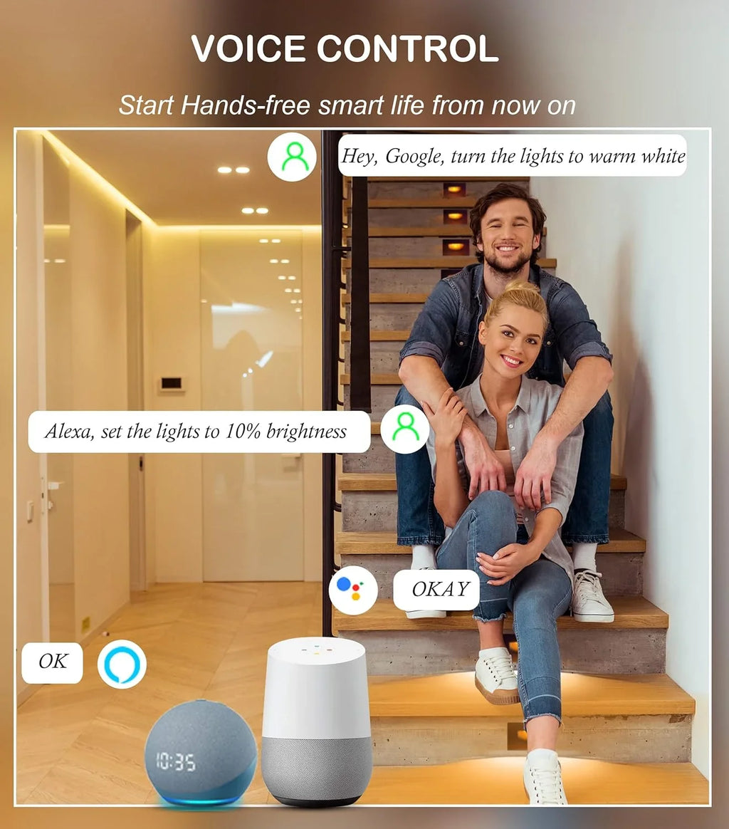 with Smart Indoor Stair exterior Step Color Google 2700K-6500K,Hub Included,Compatible 120V RGBCW and Lights,3W LED 6 Changing Home Lights, Assistant, Pack