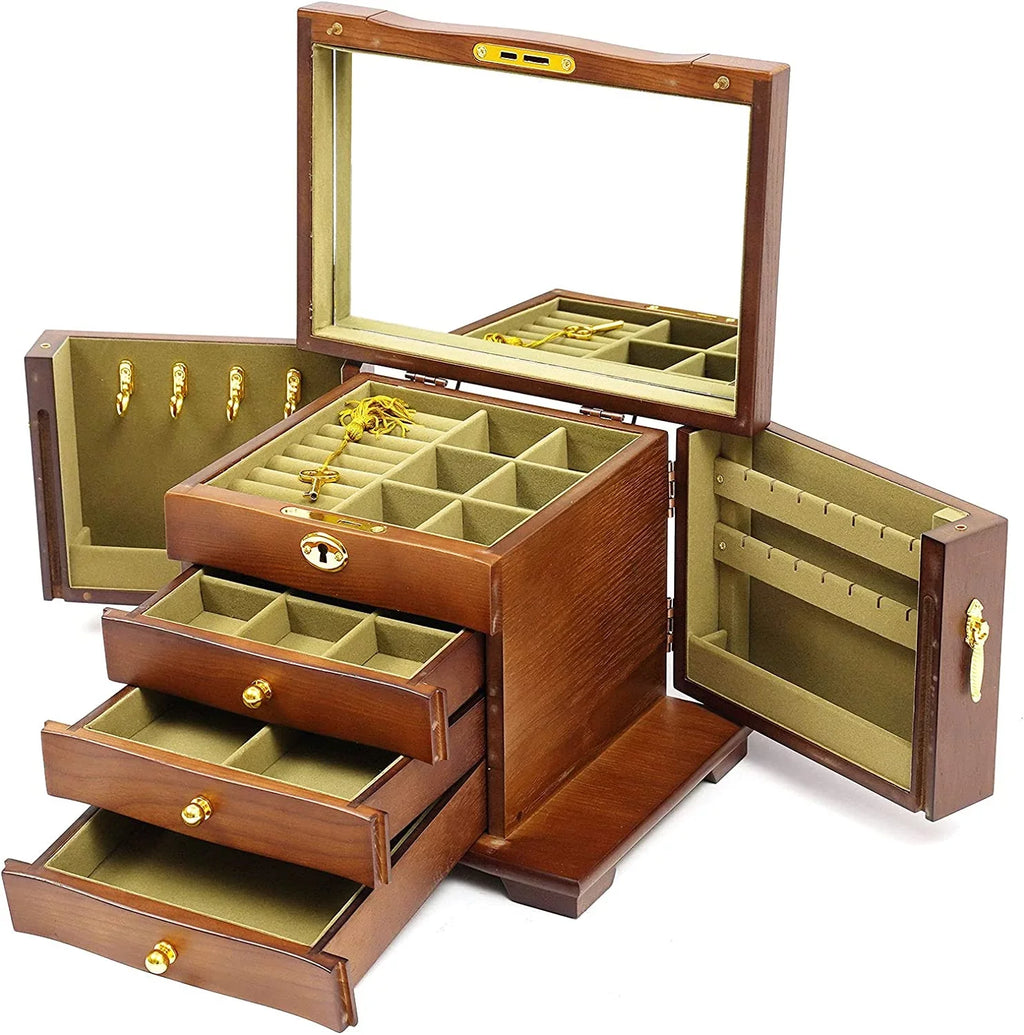 2 Gemstone Case Swing-out W/ 4 Drawers and Storage Case layers Display Wooden Cabinets MONIPA 4 Jewelry