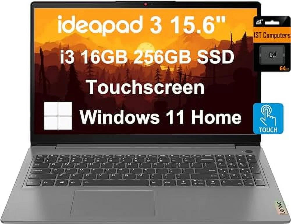Battery 256GB School NumPad, IdeaPad Narrow Laptop 3 11 RAM, (15.6" i3-1115G4, Win Intel & 12-Hr Life, Webcam, IST - Bezel, Touchscreen, Grey Long Core Home 3i SSD) 16GB Home, FHD Lenovo SD,