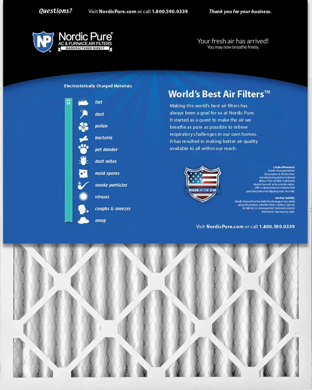 14 Filters Nordic 16x30x2 Air Pure 3 Pack MERV Pleated