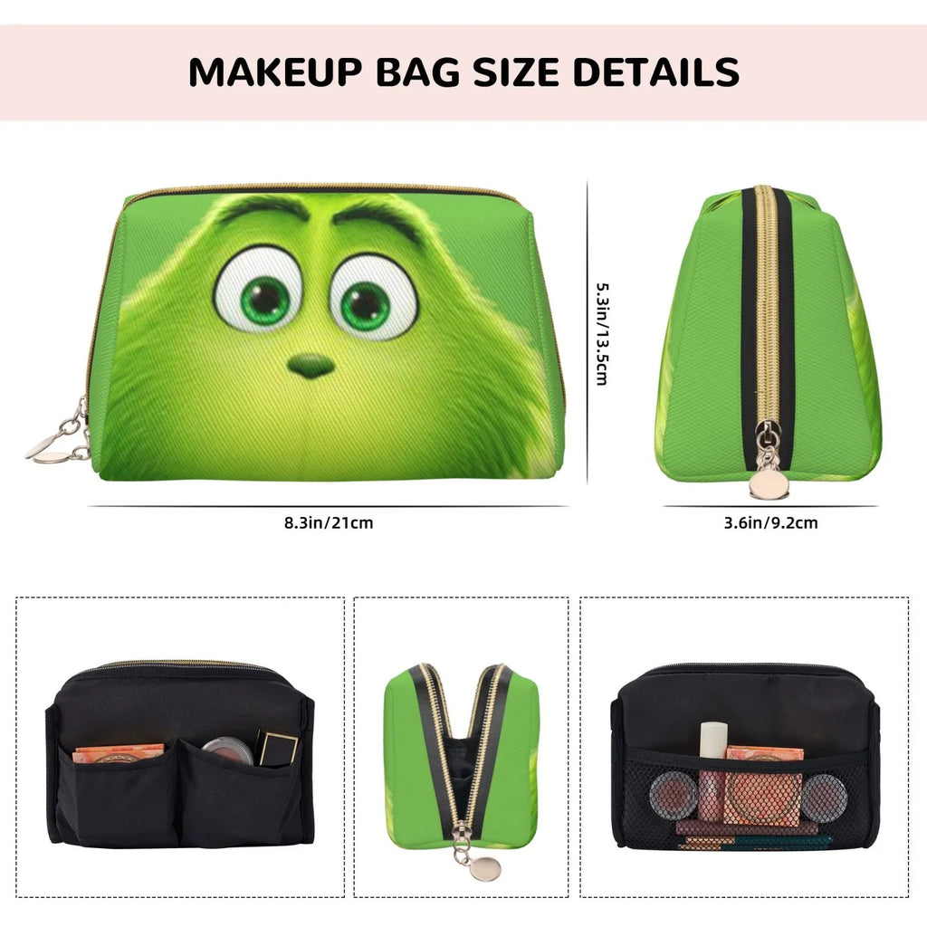 Storage Leather Travel Toiletry Grinch Green Pouch Organizer Bag Portable Cosmetic Gift Bag Makeup Purse