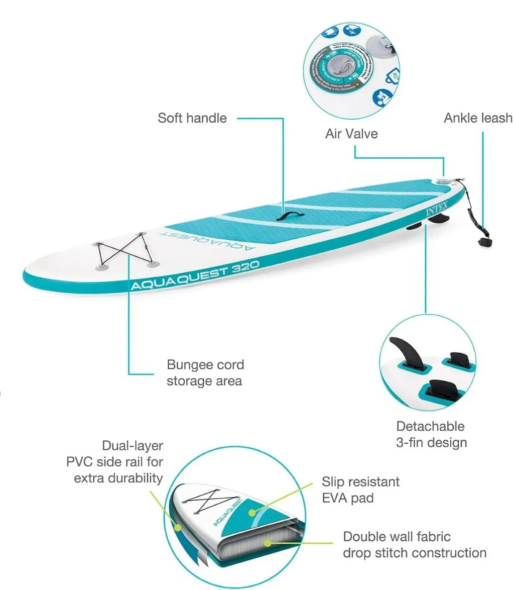 Inflatable Box Paddle TEAL AquaQuest 320 Open - Board Series INTEX