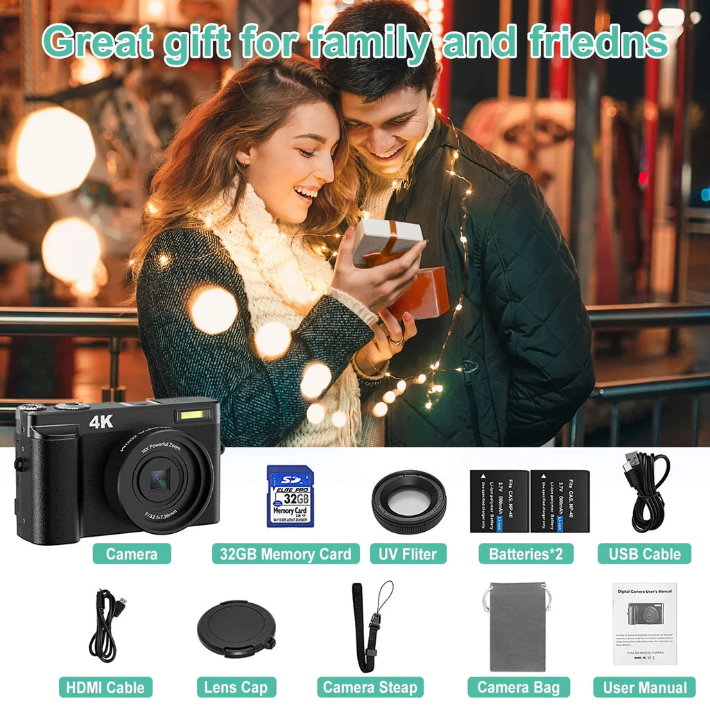 for Photography Cameras YouTube Autofocus Video Digital for 4K Camera Card Digital 32GB 16X 48MP with Camera Zoom Vlogging