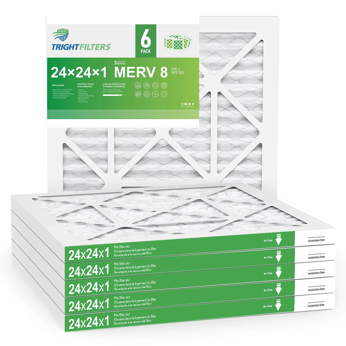 8 Furnace Filter 6 Pack HVAC 24x24x1 TRIGHTFILTERS Filters Air AC Pleated MERV Home