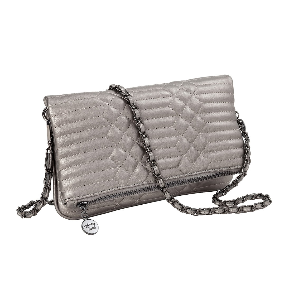 Pewter Fold-Over Quilted Metallics Sydney Love Clutch Crossbody,