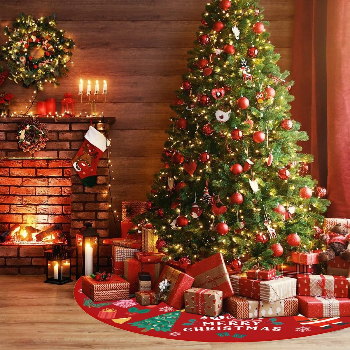 with Soft Holiday Tree Plush and Party Snow exterior Christmas Pattern Indoor Inches 36 Decorations Tree for Skirt Mat Red Tree Skirt Gold Ornaments Christmas