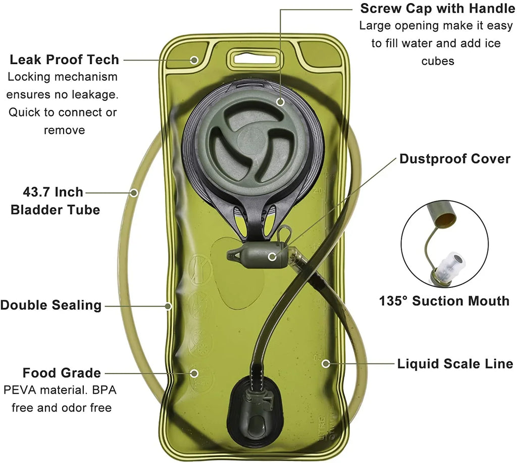Hiking Fits Military Bag Men Women Bladder, Insulation, Thermal Running liquid Waist 2L Hydration Backpack Free Adjustable SKL Cycling Biking with Pocket Tactical liquid Pack Daypack BPA liquid for