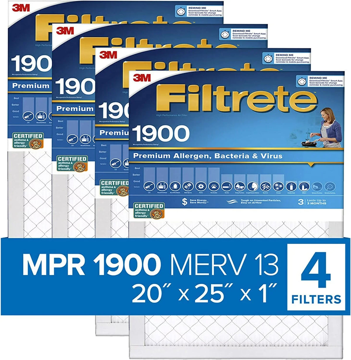 (exact dimensions MPR 1900, 4-Pack x Air Healthy Allergen, Ultimate Filter, 0.78) AC 20x25x1, 24.69 19.69 Filtrete Living Furnace x