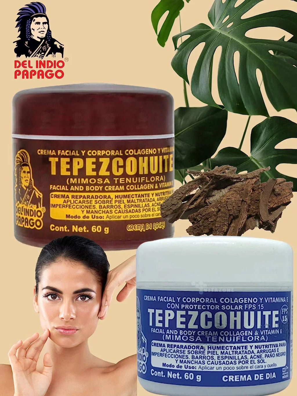 Acid each) + (3.38 Serum & Soap Papago Del Hyaluronic (2oz Oz) Day Fl + creams Indio Tepezcohuite (125g) Tepezcohuite Night