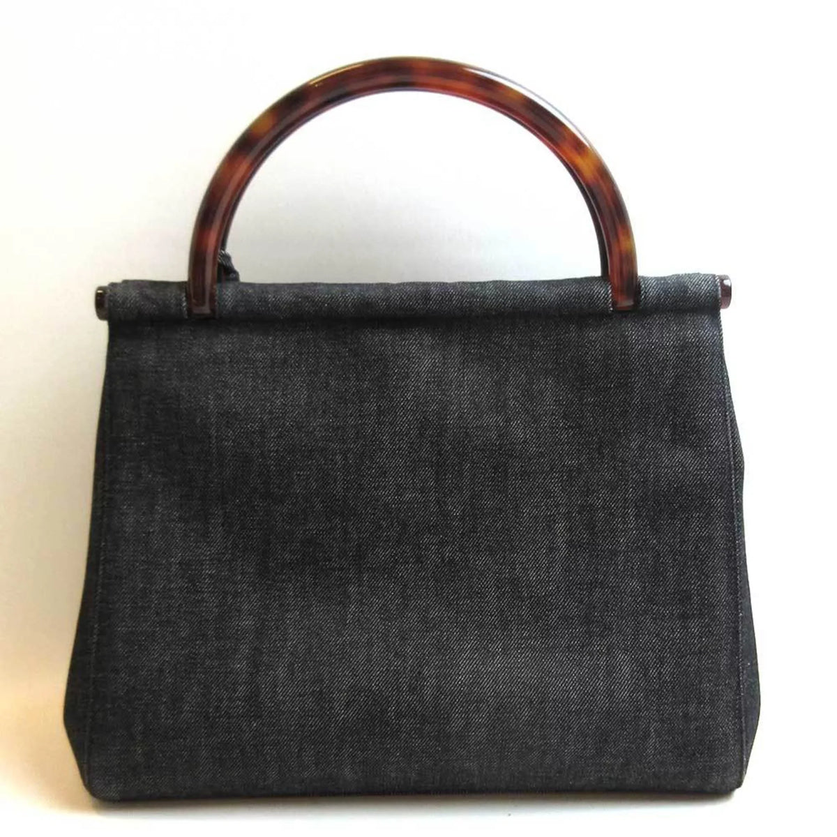 Ladies Blue Tortoise Navy Denim Bag Handbag (Fair) Tote Canvas Pre-Owned