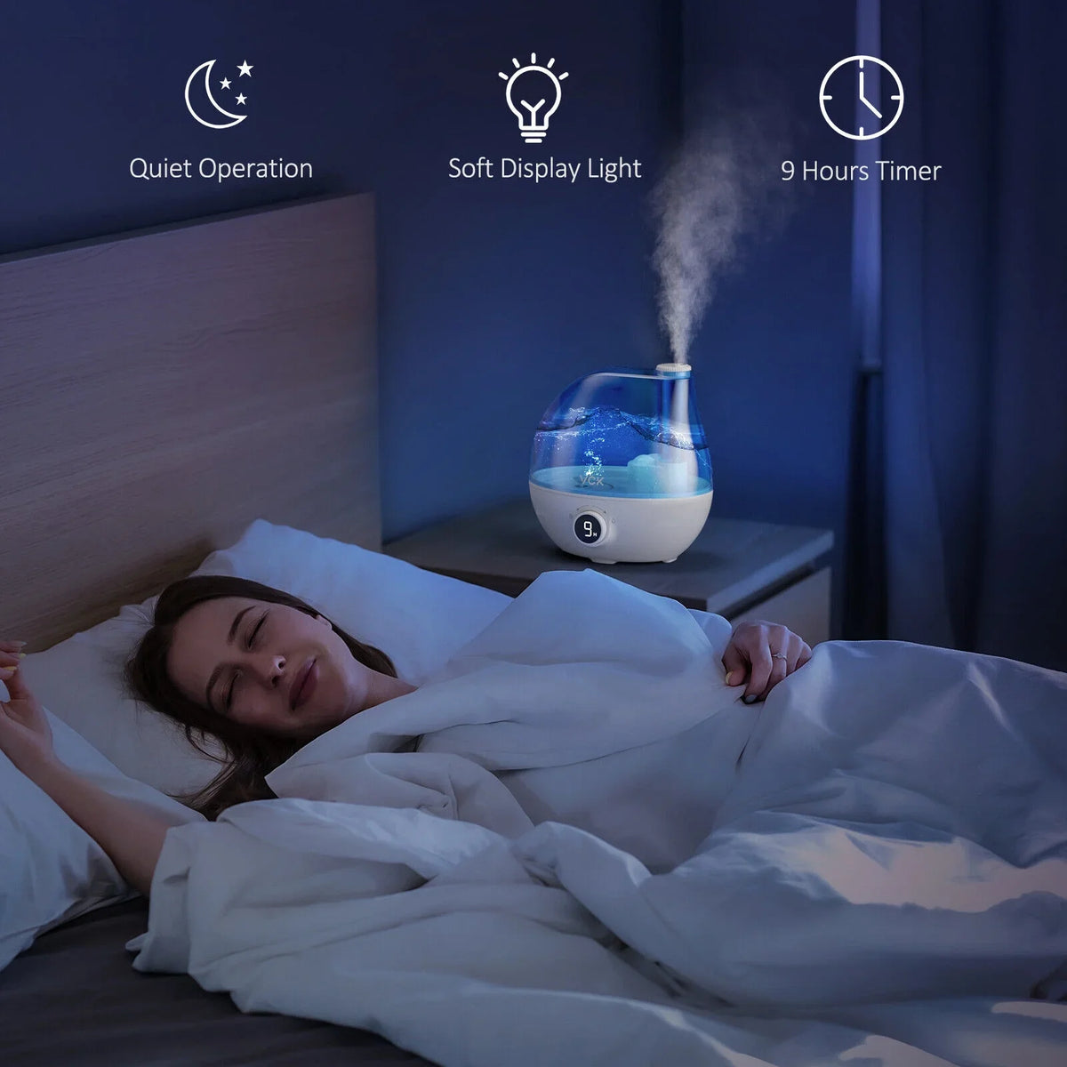 for Rotation 24 Indoor Run 360° Bedroom, Mist Auto VCK Large 2.3L 3 Time, Air Shut-Off, Room Home Ultrasonic Hours for Humidifiers Use Nozzle Baby Humidifier, Nursery, Cool Levels, Mist Quiet Plants,