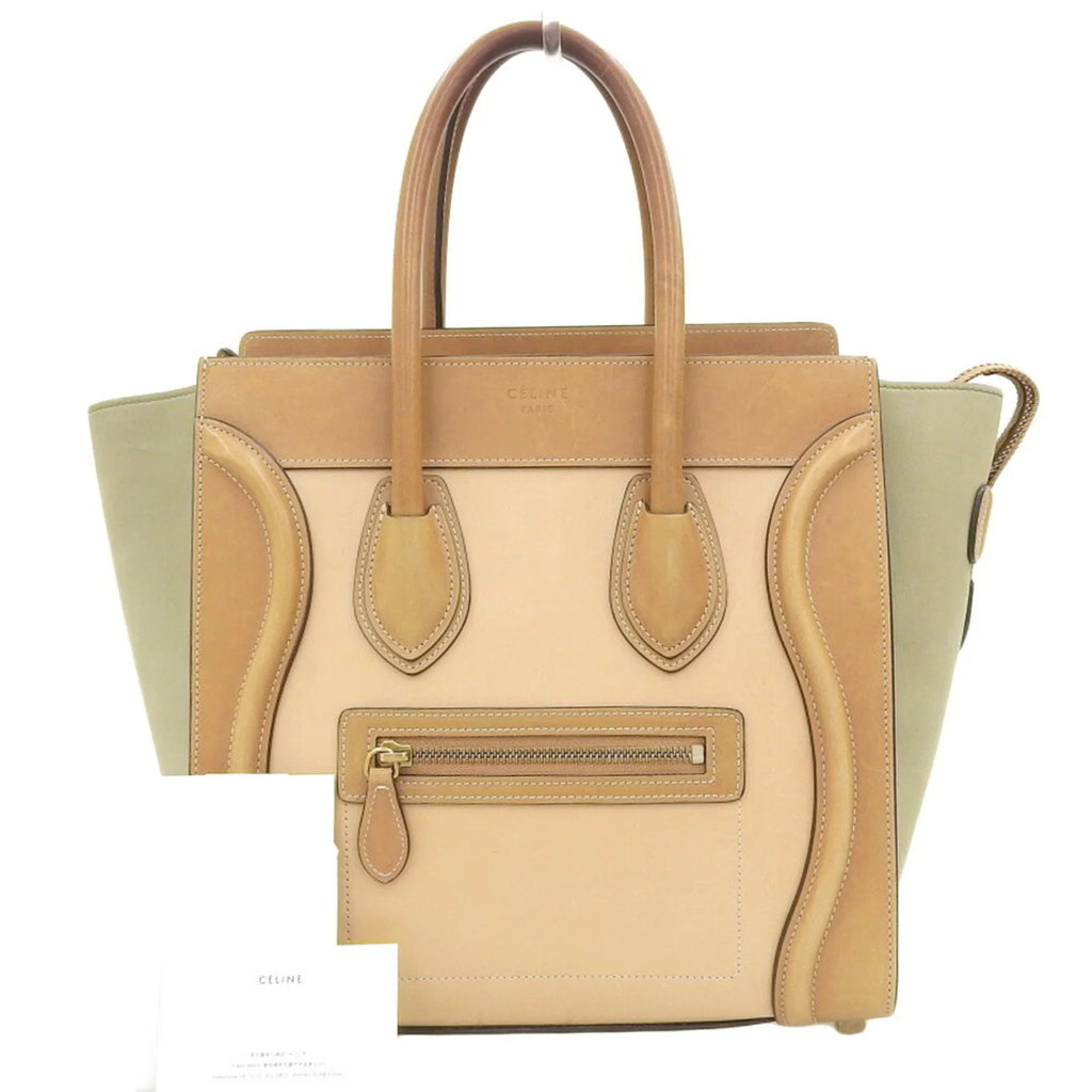 shopper beige handbag luggage green 167793 Pre-Owned tricolor Celine (Good) mint A03 CELINE 15LK micro