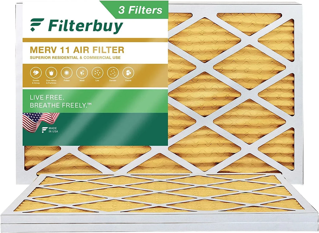 Filterbuy Filters Furnace 11 (3-Pack) HVAC AC MERV 12x24x1 Air Pleated