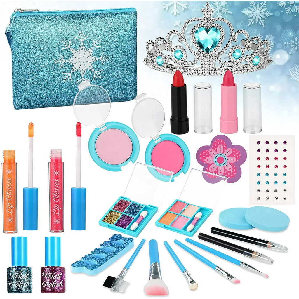 Toddler & Cosmetic Old for Gift Makeup Makeup Girls, (Blue) Makeup Washable with Makeup 3-12 Set Kids Toy Bag, Safe for Years Girls 24 Non-Toxic Frozen Kids Kit Princess, Pcs Set Toys for Real Kit