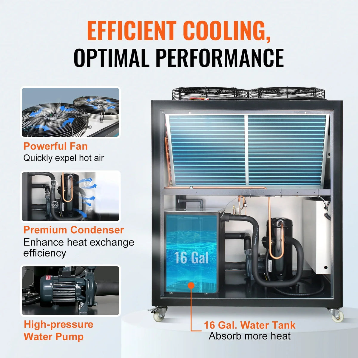liquid Chiller 9.4HP liquid 16 Gal Cooling for SKYSHALO 60L Air-cooled Industrial
