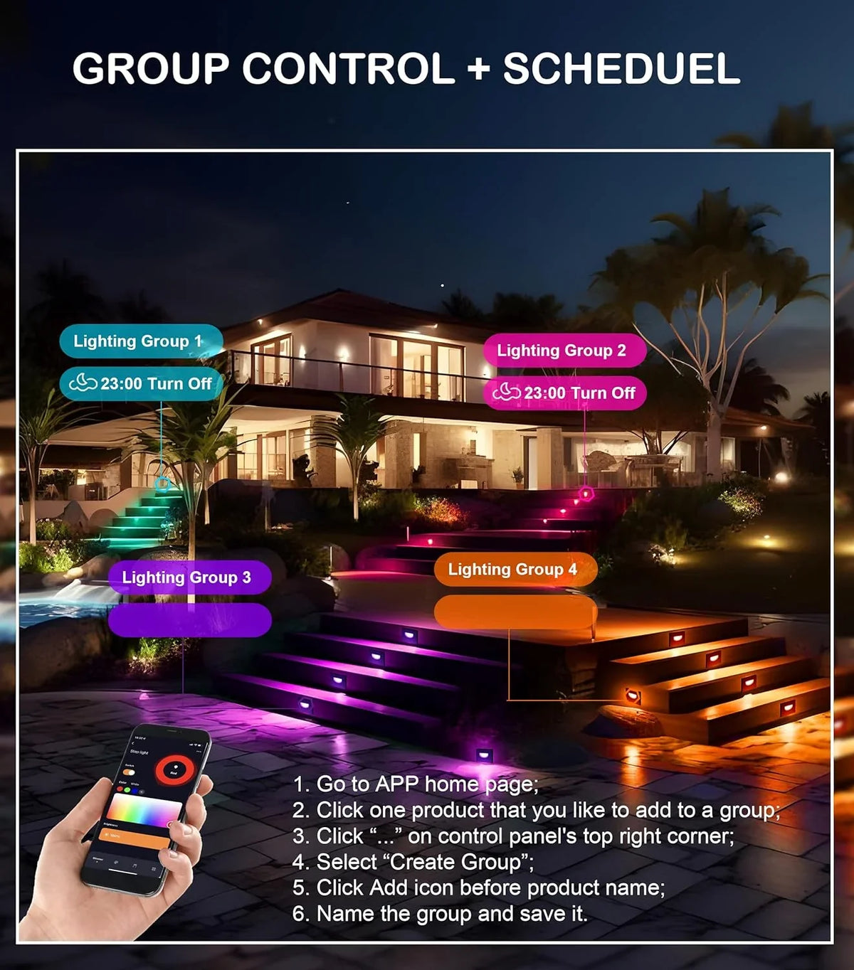 with Smart Indoor Stair exterior Step Color Google 2700K-6500K,Hub Included,Compatible 120V RGBCW and Lights,3W LED 6 Changing Home Lights, Assistant, Pack