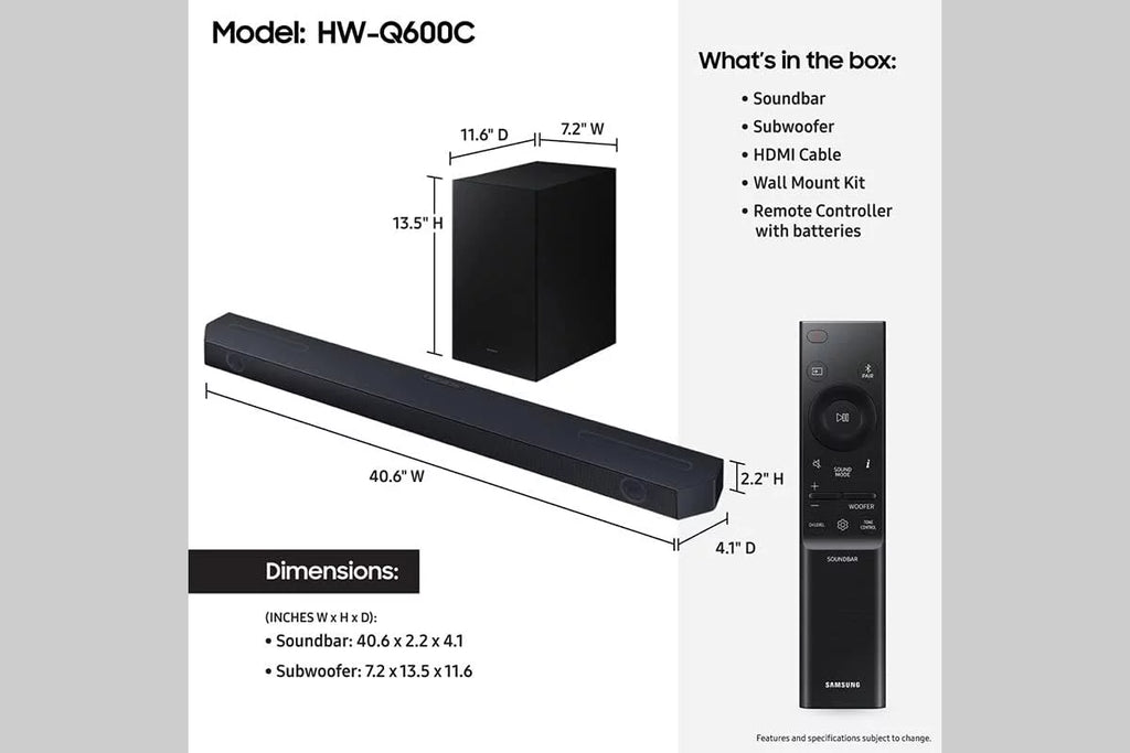 Subwoofer SOUNDBAR-MOUNT (2023) 15lb Compatible Atmos 3.1.2ch a Soundbar for Walts Under HW-Q600C Dolby with Soundbars and with TV