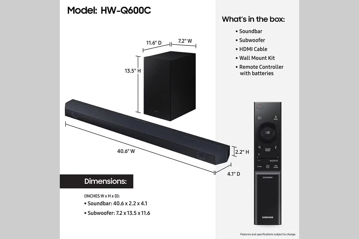 Subwoofer SOUNDBAR-MOUNT (2023) 15lb Compatible Atmos 3.1.2ch a Soundbar for Walts Under HW-Q600C Dolby with Soundbars and with TV