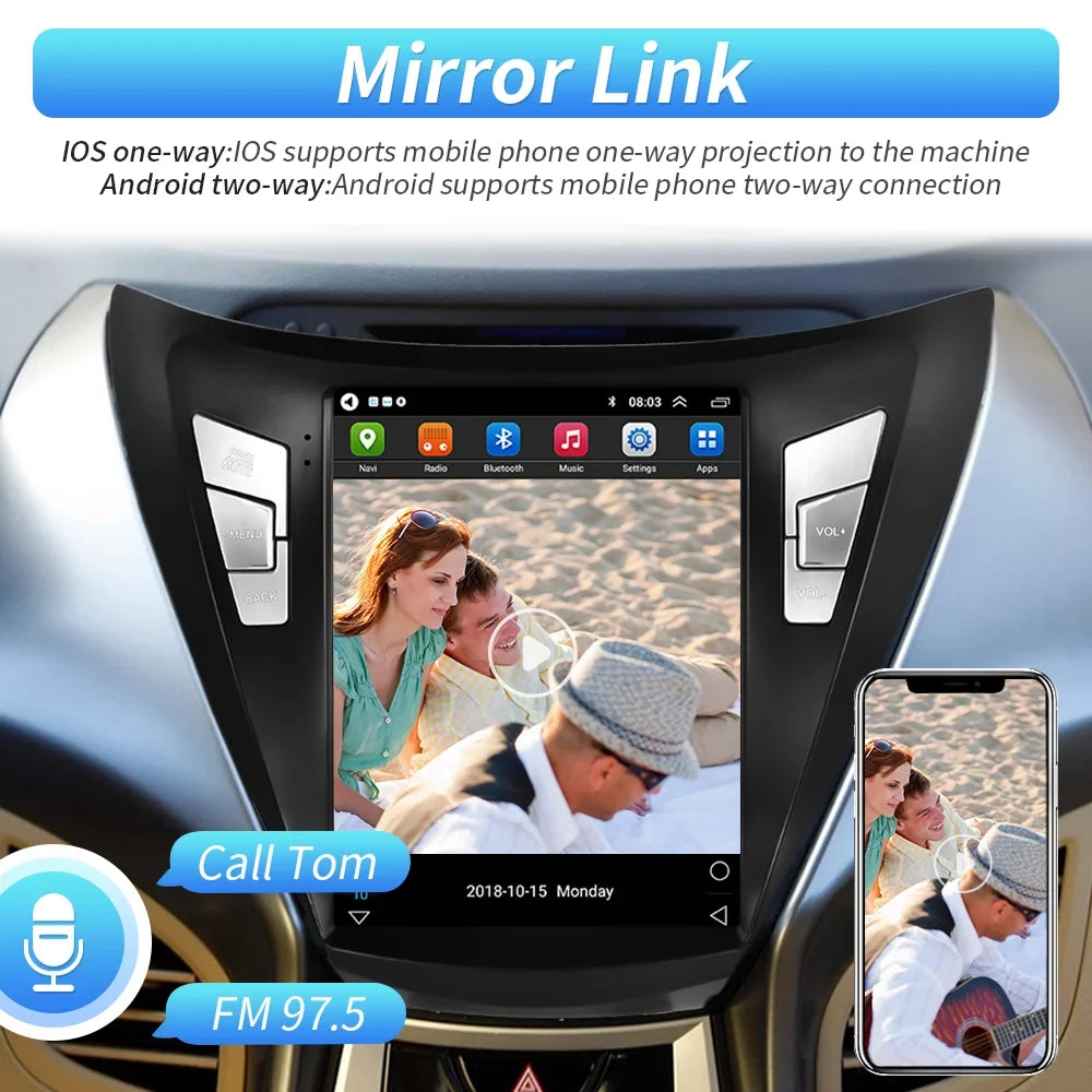 for 9.7'' Backup Camera Android 2012 Touchscreen WIFI Hyundai Mirror with GPS Stereo Car 2013 2G+64G Radio Bluetooth FM Podofo 2011 Link USB, Elantra