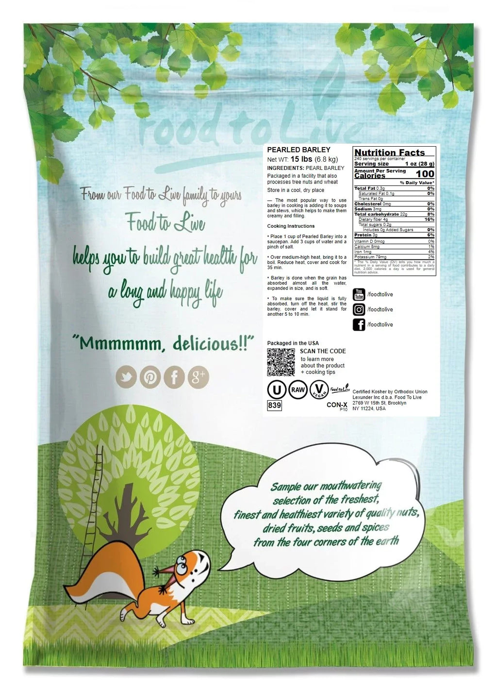 to Live 15 Pearled Vegan, Food Barley, Pounds by Raw — — Kosher,