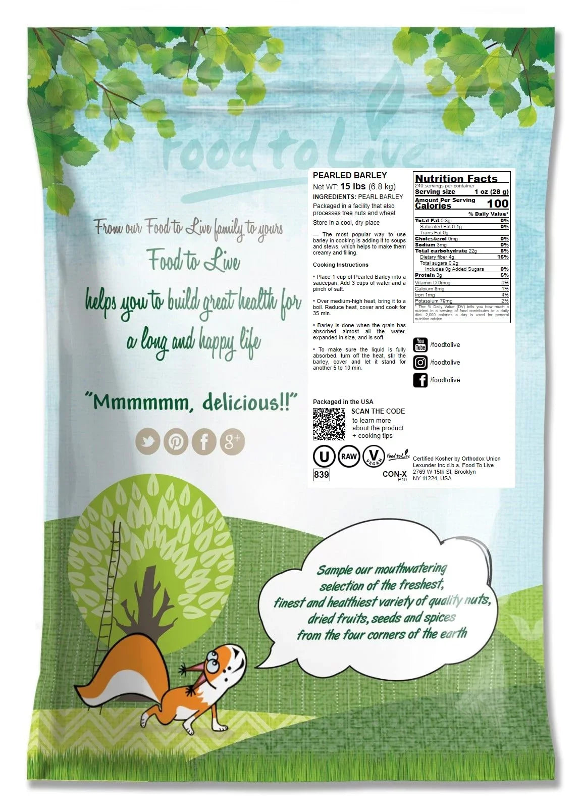 to Live 15 Pearled Vegan, Food Barley, Pounds by Raw — — Kosher,