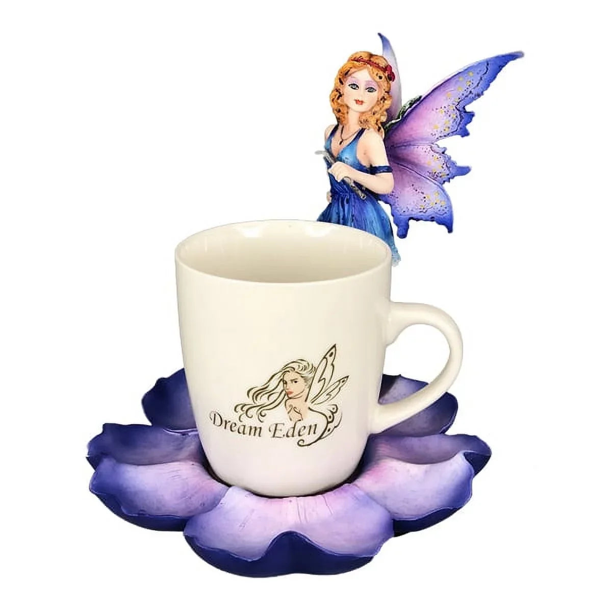 Pacific Giftware Drinking Flower Tea Dream Eden with Figurine Fairy Purple Mug