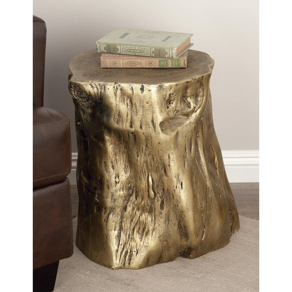 Grain with Carved Gold Table, x Finish 19"H Inspired Log Eclectic Wood Accent 18"W Chopped DecMode Gold Tree